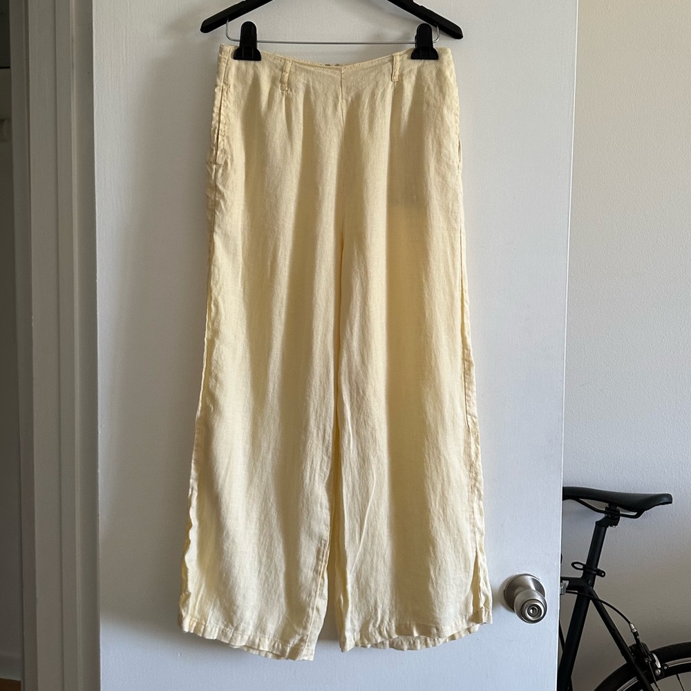 Rhythm Light Yellow High Waisted Linen Wide Leg Zip Up Pants size 4 EUC - Picture 4 of 8
